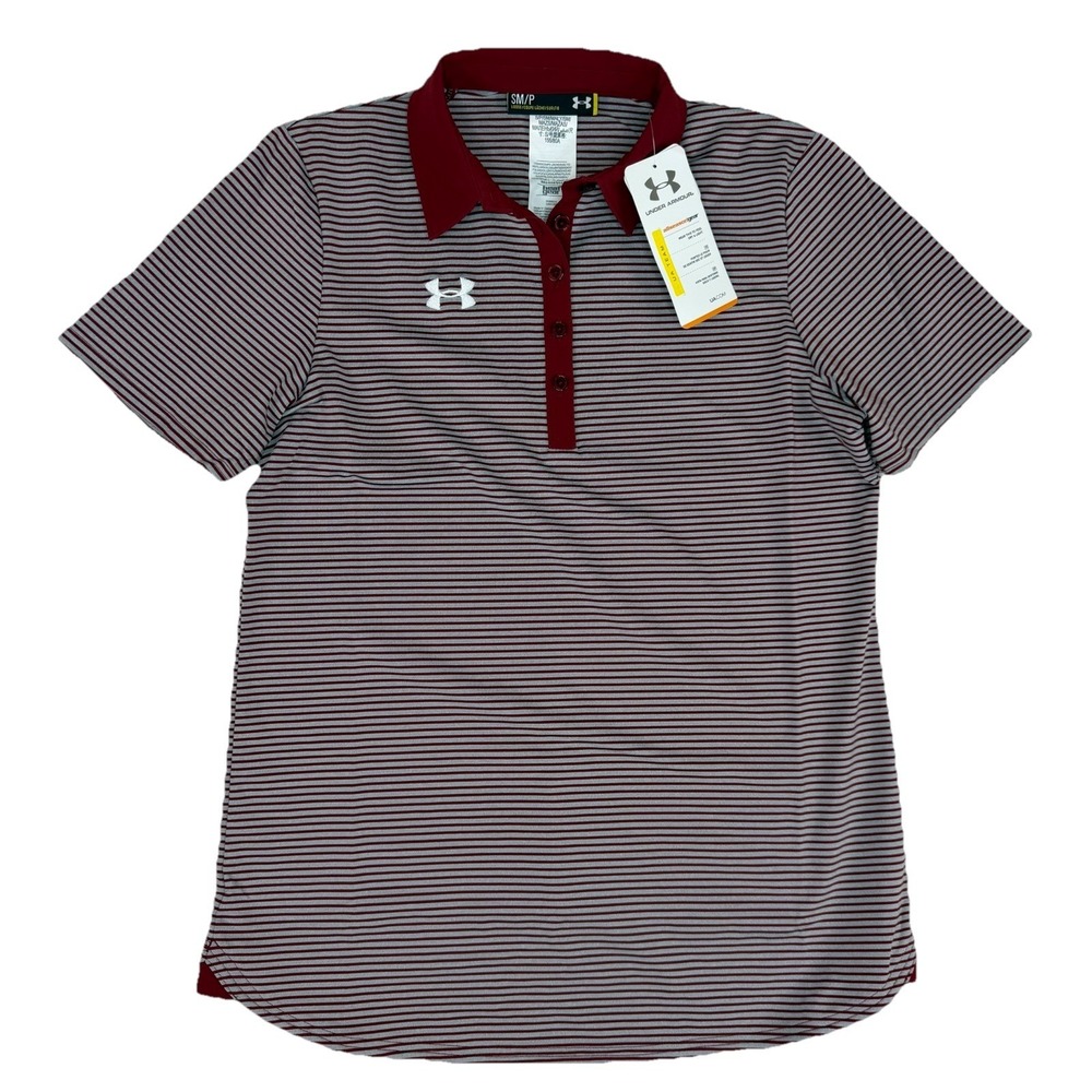 New Under Armour Women's HeatGear Zinger Striped Golf Shirt Small Polo‎ S Maroon